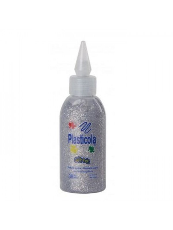 x12 ADHESIVO PLASTICOLA BRILLITOS GLITTER PLATA