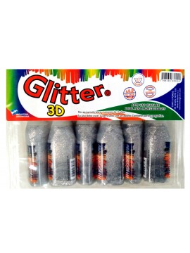 x6 ADHESIVO GLITTER MAGICOLOR PLATA 40g EN BLISTER