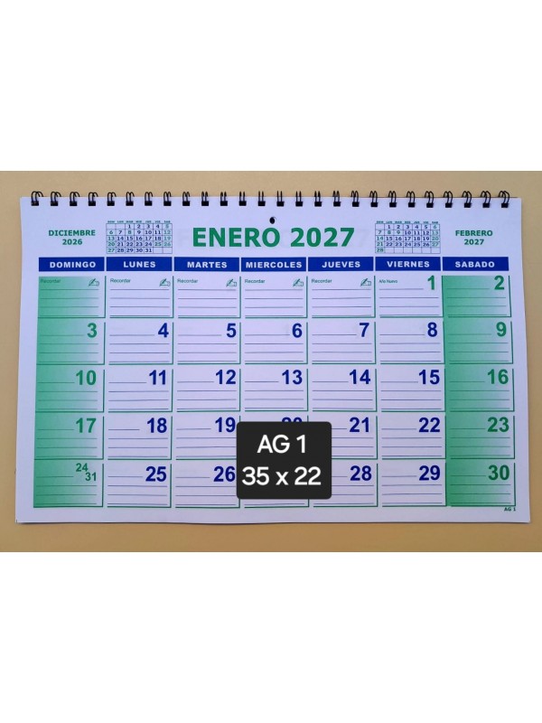 ORGANIZADOR MENSUAL APAISADO CON ESPIRAL AG1 2027