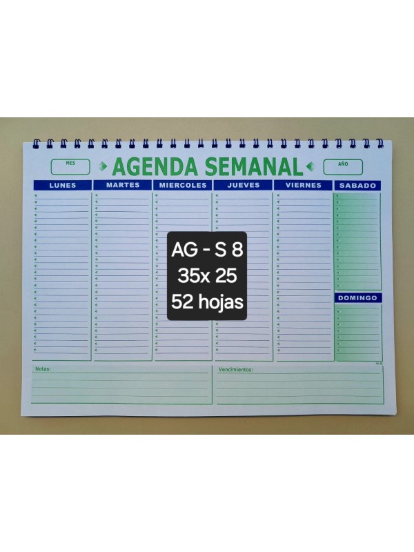 ORGANIZADOR SEMANAL PERPETUO AGS8 35x25