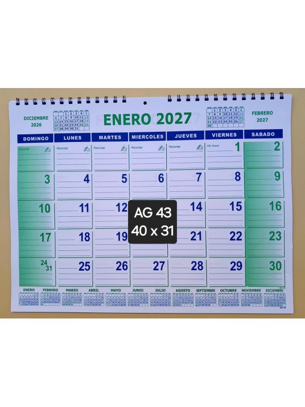 ORGANIZADOR MENSUAL APAISADO AG43 2027
