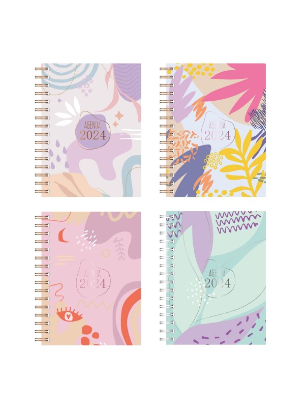 AGENDA 16x22 ESPIRAL TAPA FLEXIBLE ABSTRACTA DIARIA  2024