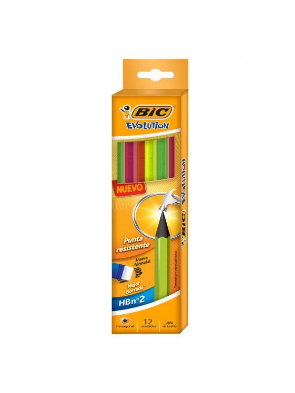 LAPIZ GRAFITO  BIC EVOLUTION NEON HB x12