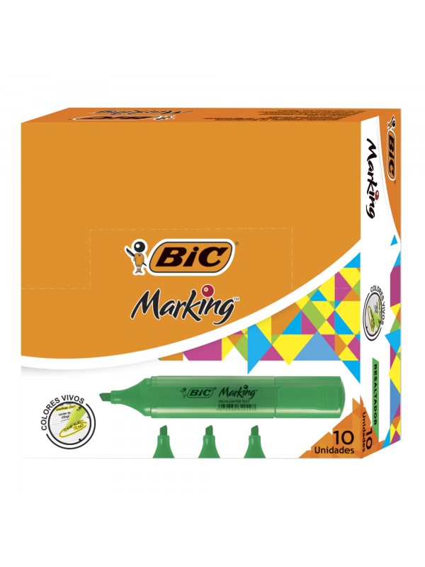 RESALTADOR CHATO BIC MARKING VERDE x10