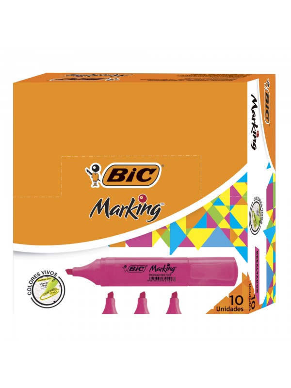 RESALTADOR CHATO BIC MARKING ROSA x10