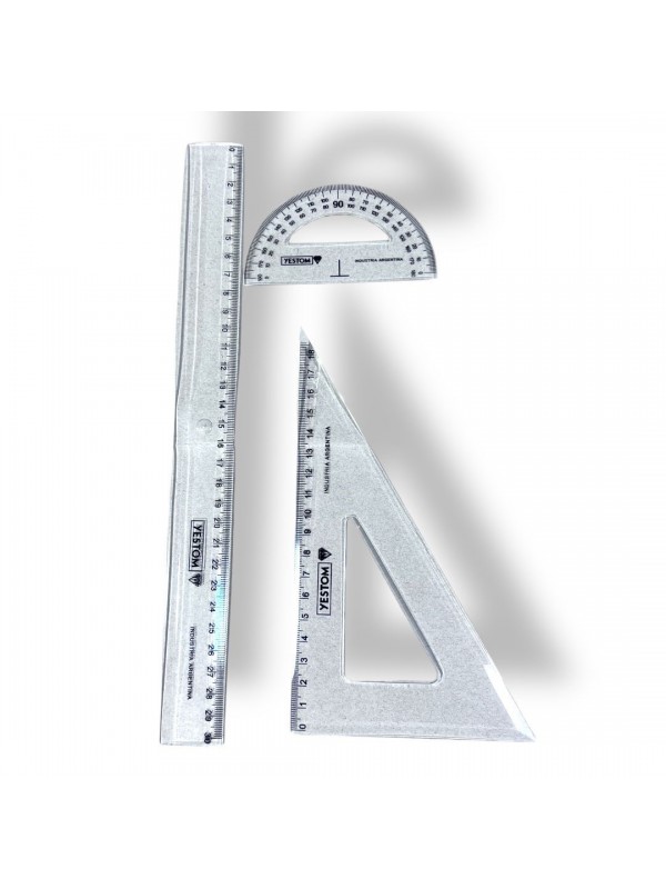 JUEGO DE GEOMETRIA N°5 - Regla 30cm, escuadra y transportador