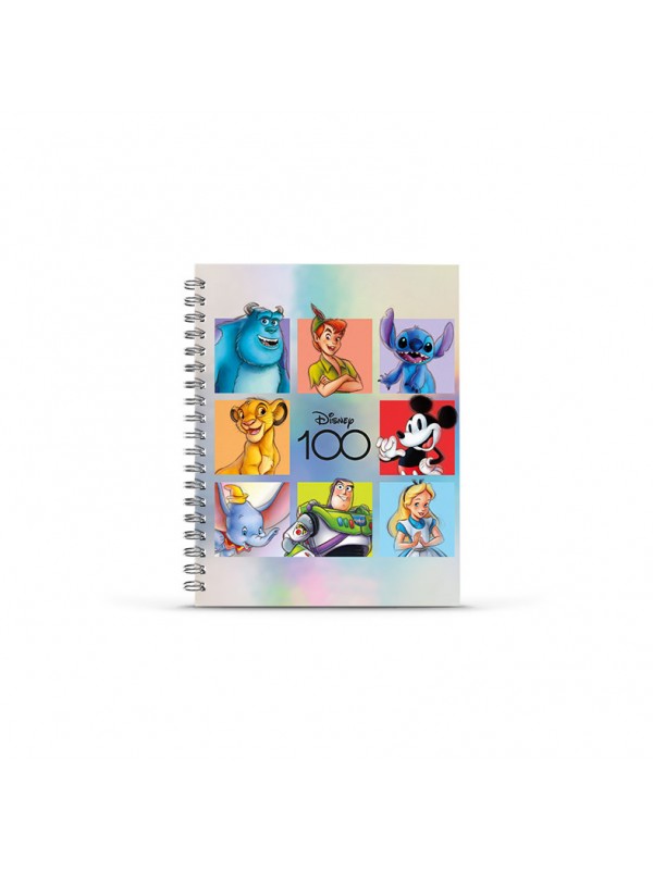 CUADERNO TAPA DURA 16x21 CON ESPIRAL DISNEY 100 AÑOS x 80 HOJAS