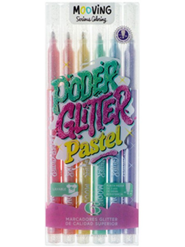 MARCADORES GLITTER MOOVING PASTEL x6*