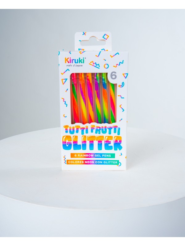 ROLLER GEL TUTTI FRUTTI x6 NEON CON GLITTER KIRUKI