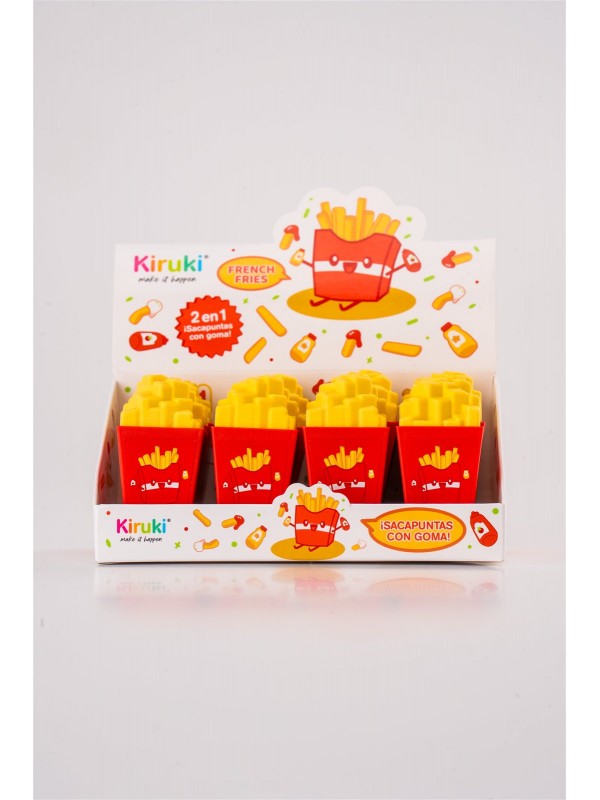 SACAPUNTAS CON DEPOSITO + GOMA PAPAS x12 KIRUKI