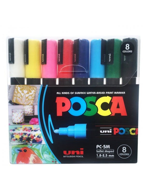 MARCADOR UNI POSCA PC-5M PUNTA GRUESA x8 SURTIDO
