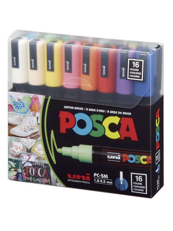MARCADOR UNI POSCA PC-5M PUNTA GRUESA x16 SURTIDO