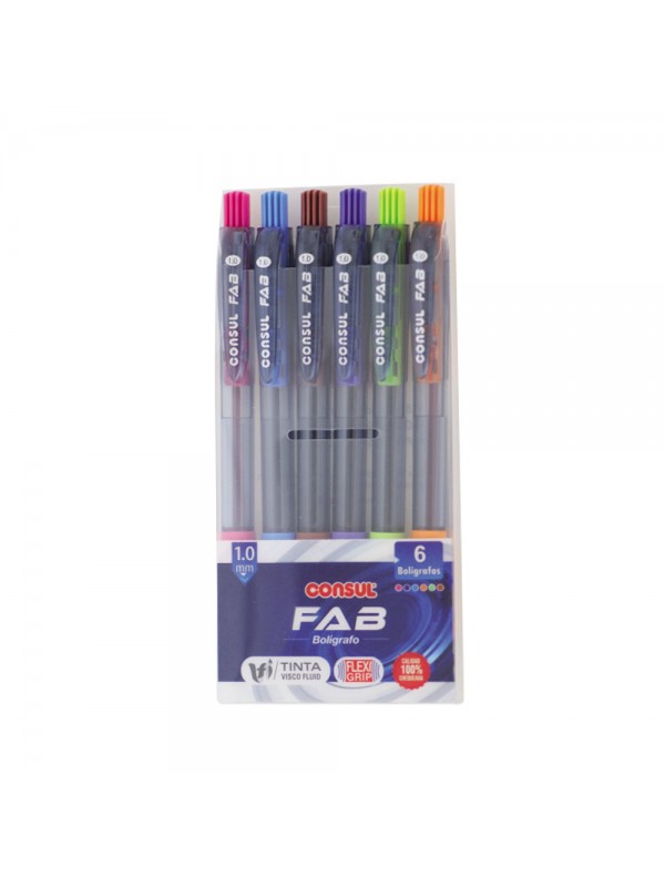 x6 BOLIGRAFO CONSUL TRIO RETRACTIL 1 MM SURTIDO