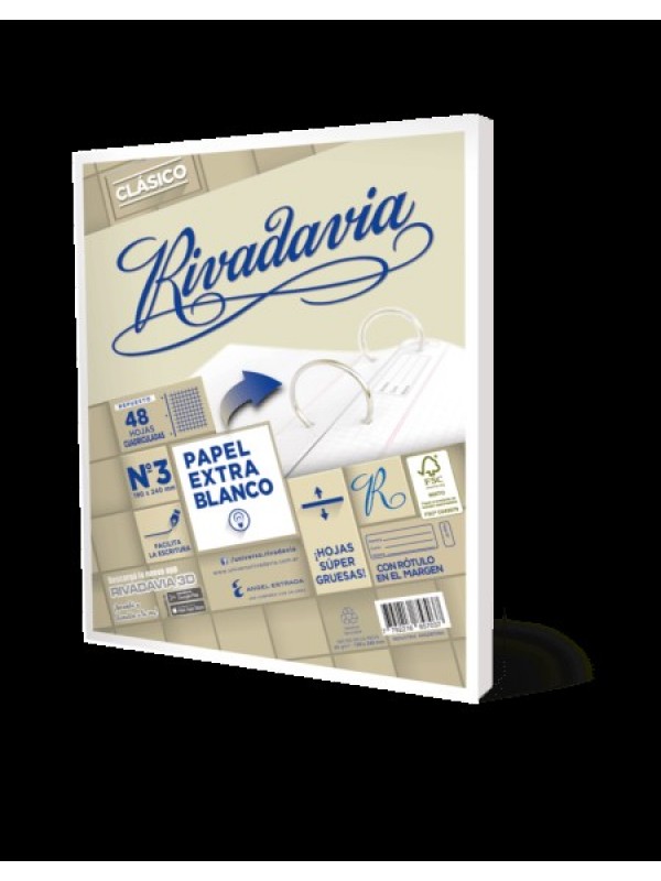 REPUESTO RIVADAVIA x48 HOJAS SIN BANDA CUADRICULADO