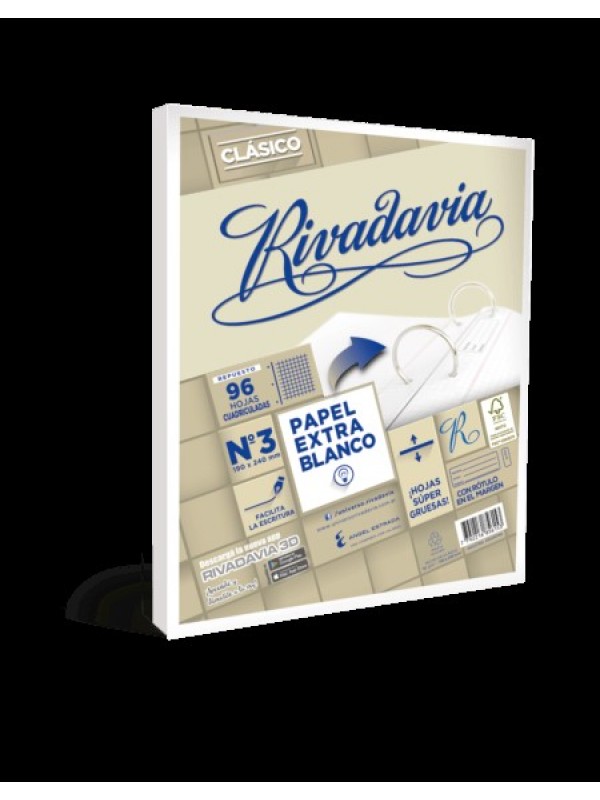 REPUESTO RIVADAVIA x96 HOJAS SIN BANDA CUADRICULADO