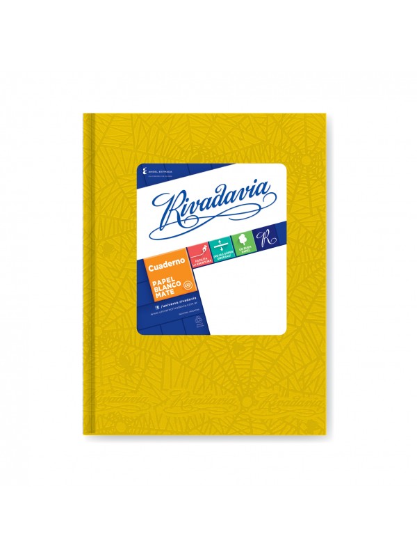 CUADERNO TAPA DURA FORRADO RIVADAVIA x50 HOJAS AMARILLO