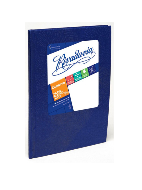 CUADERNO TAPA DURA FORRADO RIVADAVIA x100 HOJAS AZUL