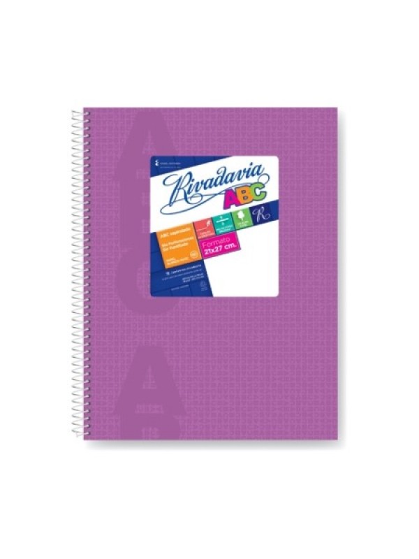 CUADERNO 21x27 ABC RIVADAVIA CON ESPIRAL x60 RY LILA