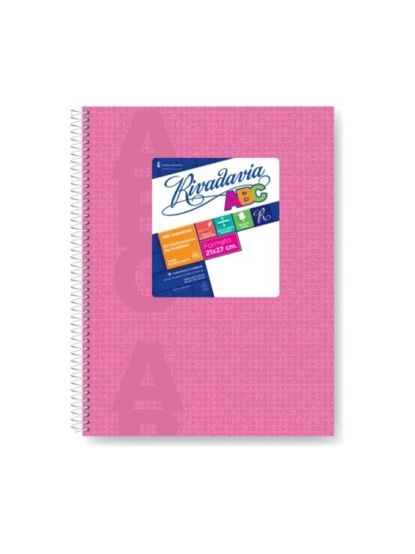 CUADERNO 21x27 ABC RIVADAVIA CON ESPIRAL x60 RY ROSA