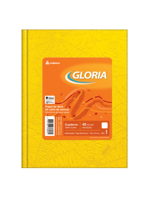 CUADERNO TAPA DURA FORRADO GLORIA x42 HOJAS AMARILLO