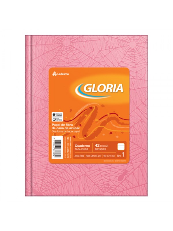 CUADERNO TAPA DURA FORRADO GLORIA x42 HOJAS ROSA