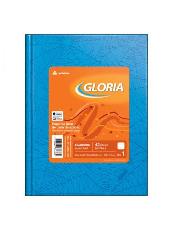 CUADERNO TAPA DURA FORRADO GLORIA x42 HOJAS CELESTE