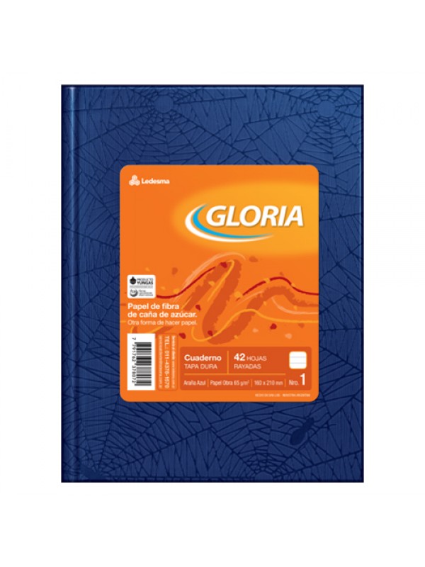 CUADERNO TAPA DURA FORRADO GLORIA x42 HOJAS AZUL