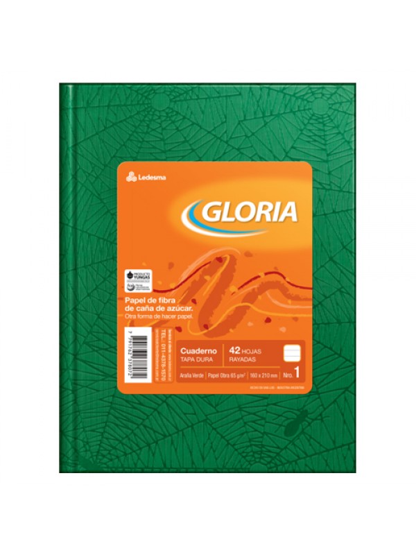 CUADERNO TAPA DURA FORRADO GLORIA x42 HOJAS VERDE