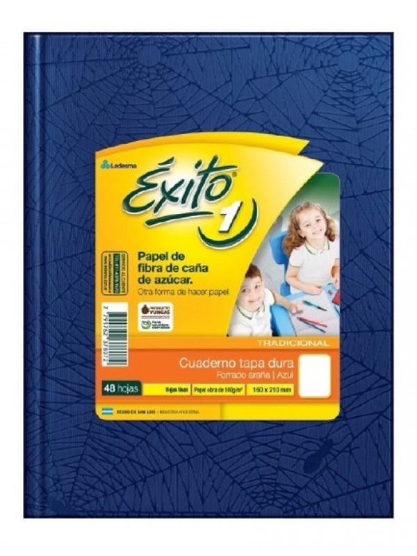 CUADERNO TAPA DURA FORRADO EXITO x48 HOJAS AZUL LISO