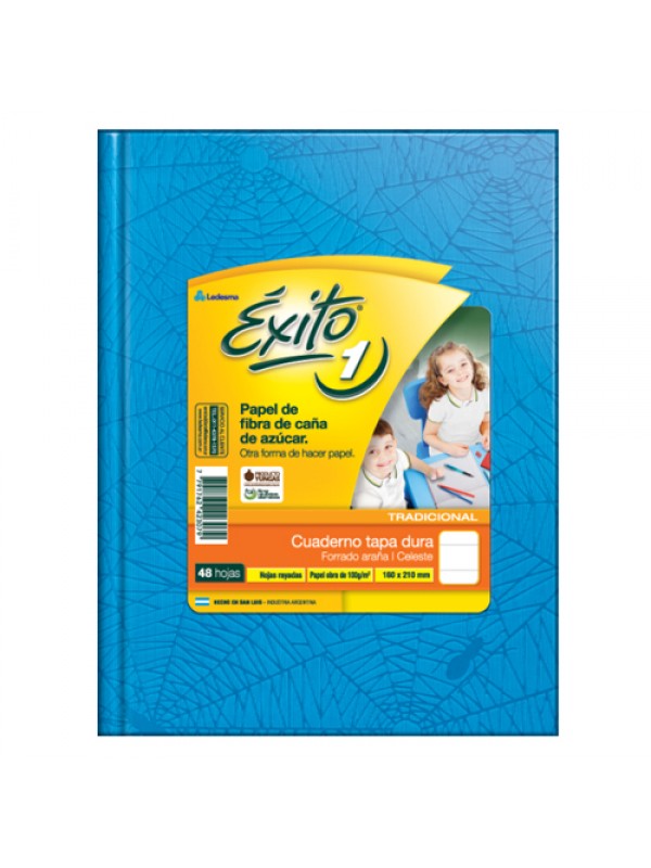 CUADERNO TAPA DURA FORRADO EXITO x48 HOJAS CELESTE