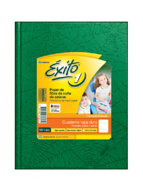 CUADERNO TAPA DURA FORRADO EXITO x100 HOJAS VERDE