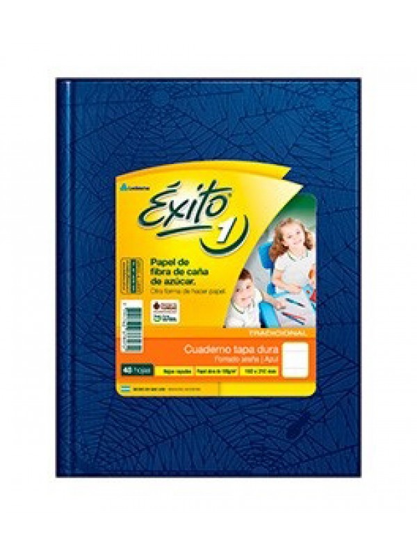 CUADERNO TAPA DURA FORRADO EXITO x200 HOJAS AZUL