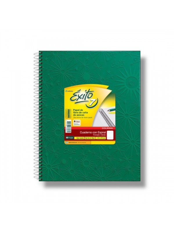 CUADERNO COLEGIAL ESPIRALADO 21x27 x60 HOJAS VERDE