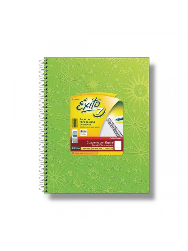 CUADERNO COLEGIAL ESPIRALADO 21x27 x60 HOJAS VERDE MANZANA