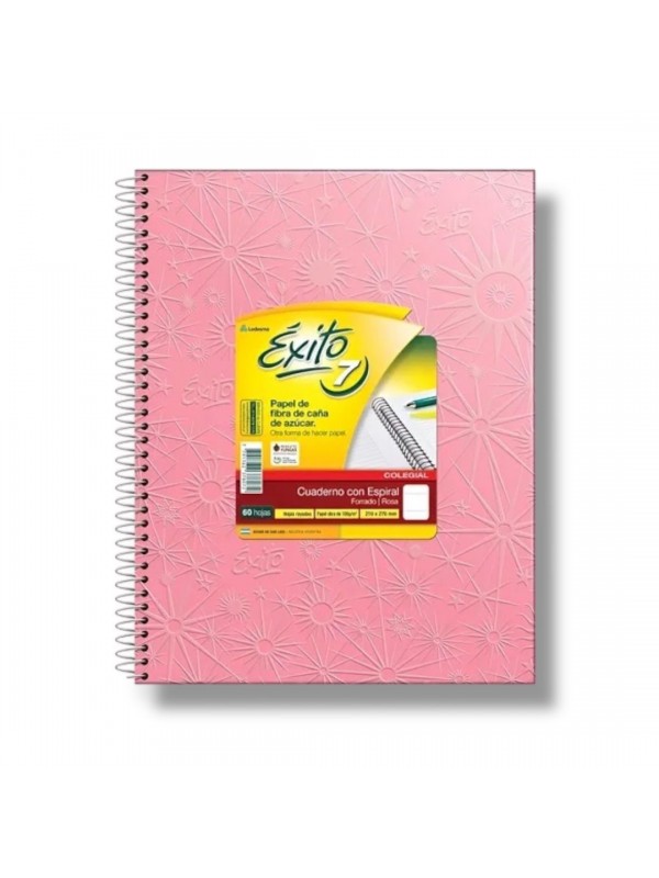 CUADERNO COLEGIAL ESPIRALADO 21x27 x60 HOJAS ROSA