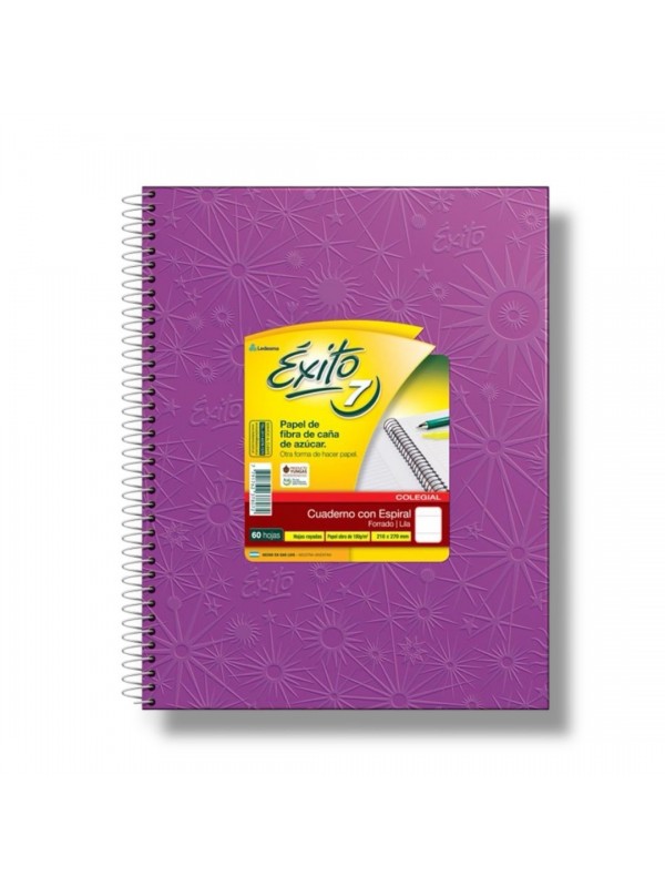 CUADERNO COLEGIAL ESPIRALADO 21x27 x60 HOJAS LILA