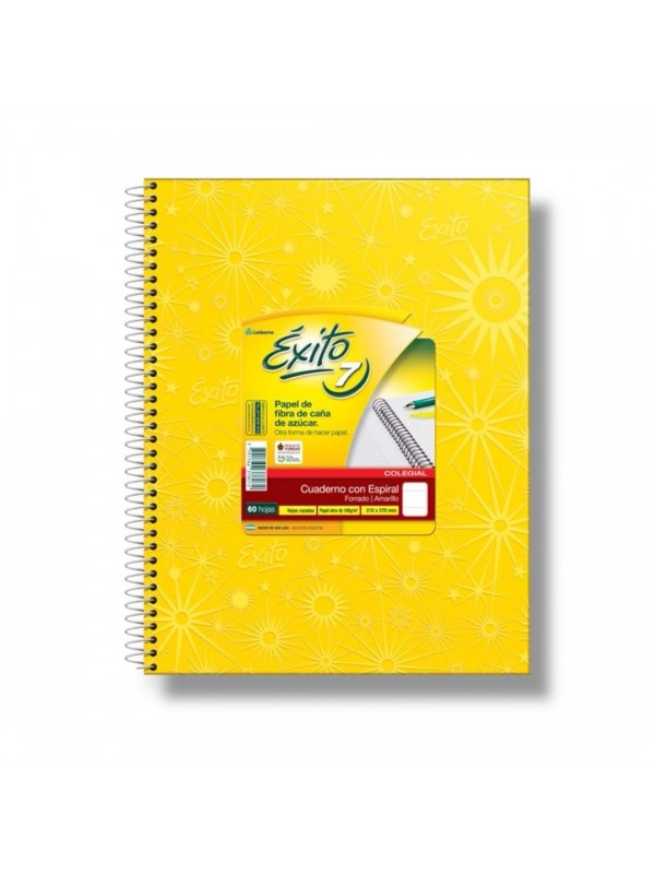 CUADERNO COLEGIAL ESPIRALADO 21x27 x60 HOJAS AMARILLO