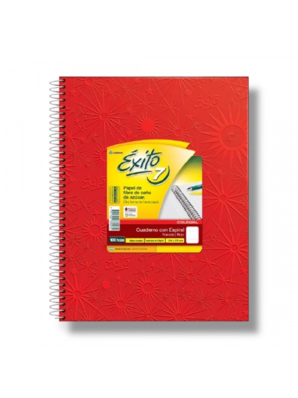 CUADERNO COLEGIAL ESPIRALADO 21x27 x100 HOJAS ROJO