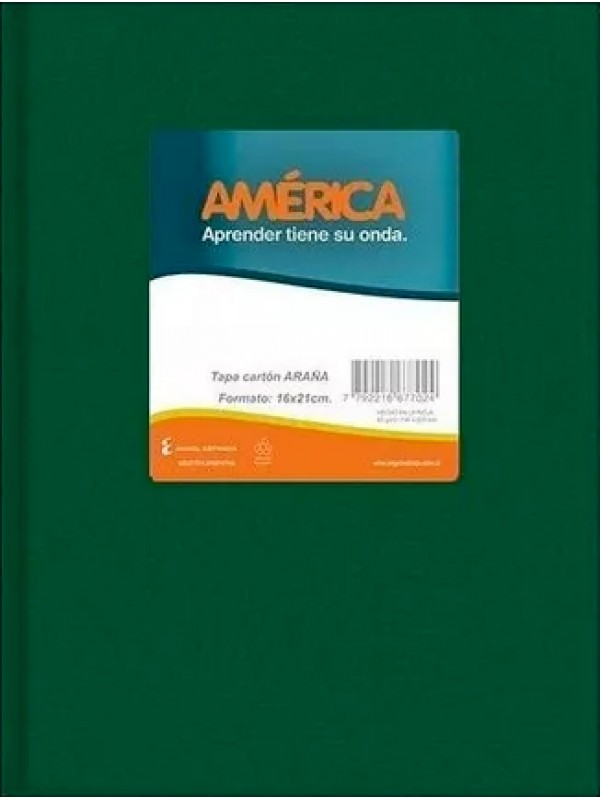 CUADERNO TAPA DURA AMERICA x82 HOJAS RAYADO VERDE