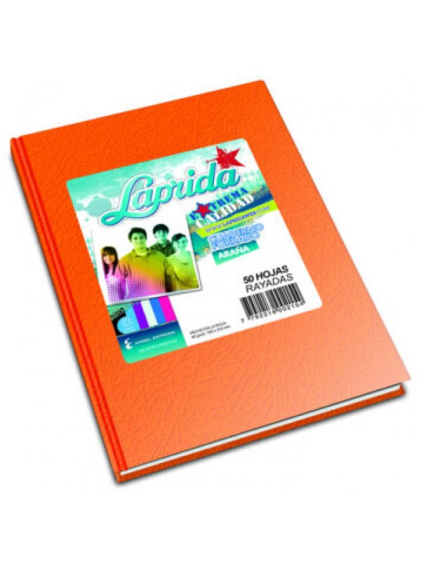 CUADERNO FORRADO LAPRIDA x50 HOJAS NARANJA RAYADO