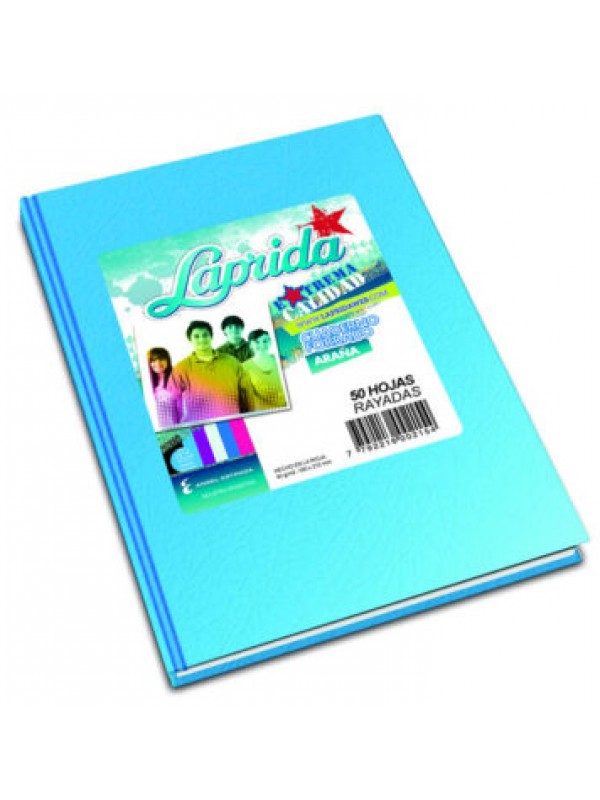 CUADERNO FORRADO LAPRIDA x50 HOJAS CELESTE RAYADO