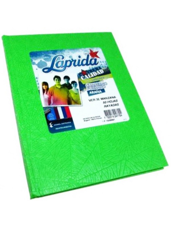 CUADERNO FORRADO LAPRIDA x50 HOJAS VERDE MANZANA RAYADO