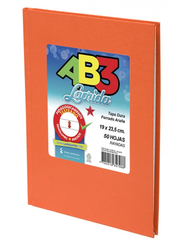 CUADERNO FORRADO LAPRIDA 19x23 x50 HOJAS NARANJA RAYADO