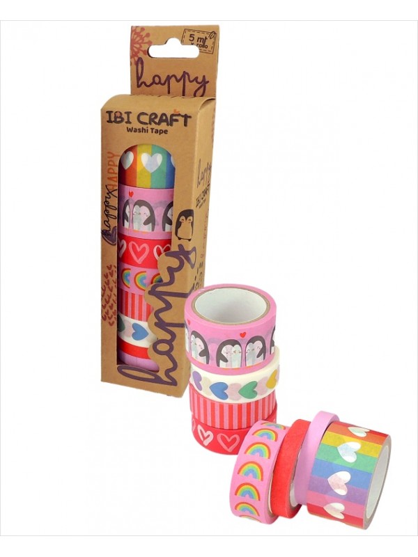 WASHI TAPE BOX x8 ROLLOS x5M HAPPY  IBI CRAFT