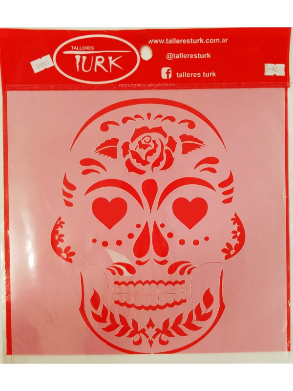 STENCIL 28x28 cm MANDALA CALAVERA OJO CORAZON