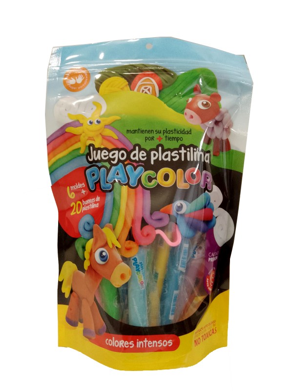 BOLSA 20 PLASTILINAS + 6 MOLDES PLAYCOLOR