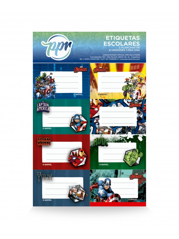 x80 ETIQUETA ESCOLAR AVENGERS x80