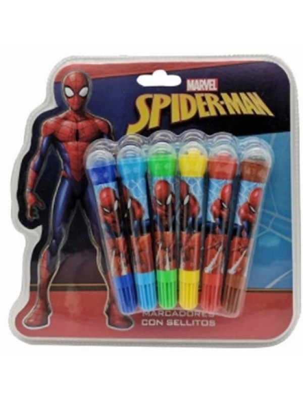 MARCADOR CON SELLO SPIDERMAN x6