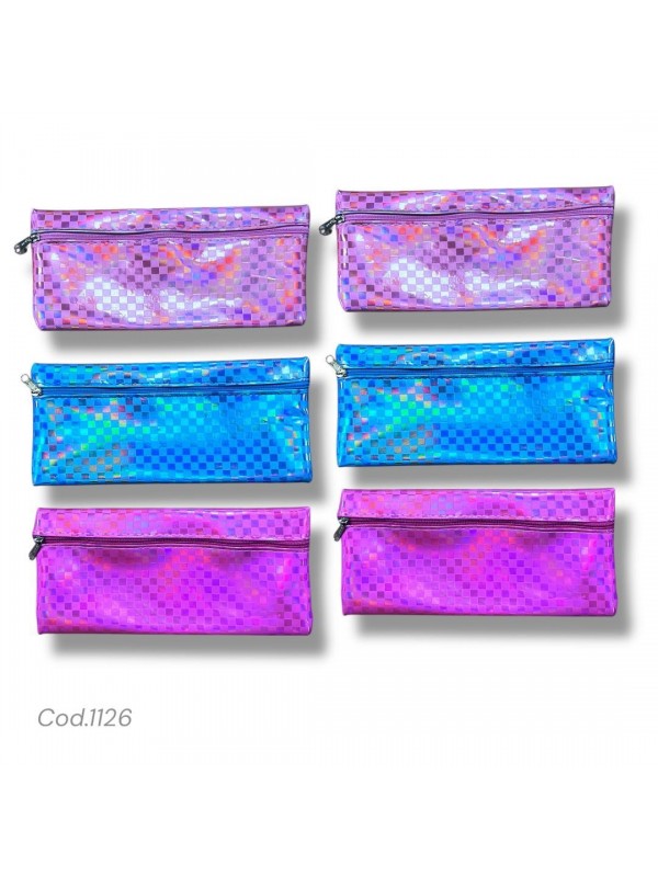 x6 CARTUCHERA PLANA ESPEJO CUADRITOS