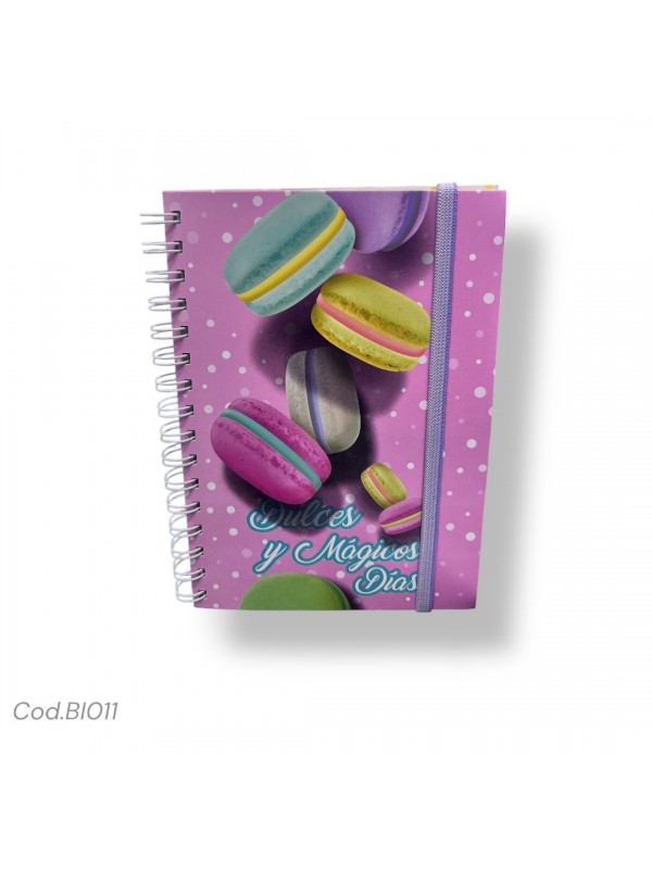 CUADERNO BITACORA A5 CON ESPIRAL MACARONS